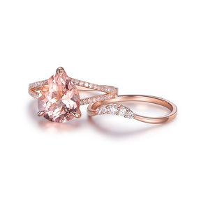 Pear Morganite Split Shank Crescent Diamond Bridal Set - Lord of Gem Rings