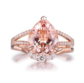 Pear Morganite Split Shank Crescent Diamond Bridal Set - Lord of Gem Rings