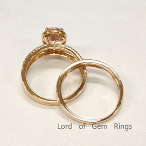 Pear Morganite Split Shank Ring Set with Diamond Accents - Lord of Gem Rings