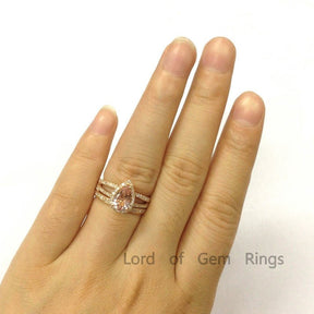 Pear Morganite Split Shank Ring Set with Diamond Accents - Lord of Gem Rings