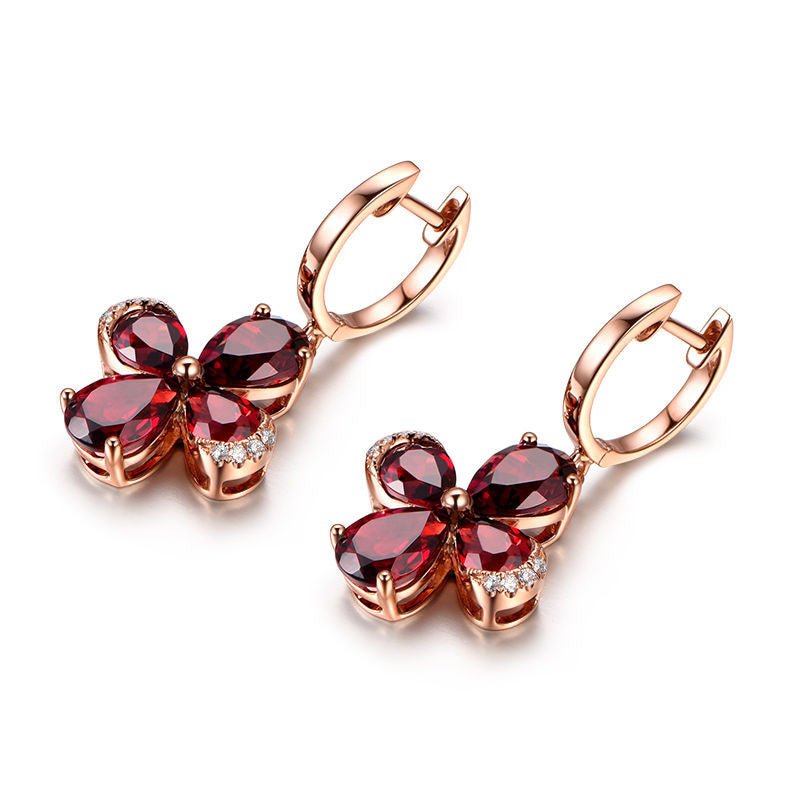 Pear Red Garnet Diamond Earrings 14K Rose Gold - Lord of Gem Rings