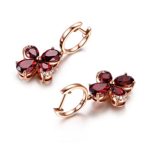 Pear Red Garnet Diamond Earrings 14K Rose Gold - Lord of Gem Rings