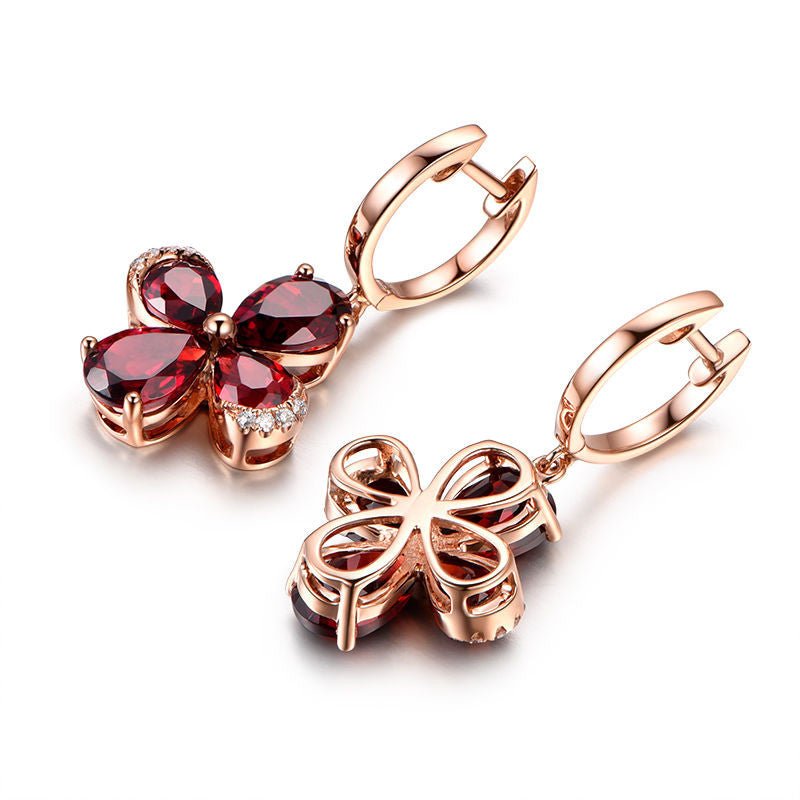 Pear Red Garnet Diamond Earrings 14K Rose Gold - Lord of Gem Rings