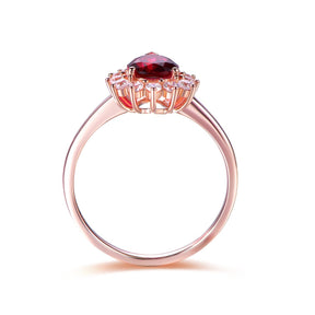 Pear Ruby Diana Moissanite Halo Ring 14K Rose Gold - Lord of Gem Rings