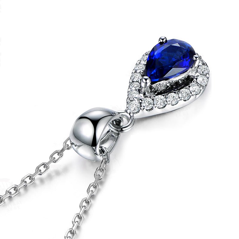 Pear Sapphire Diamond Pendant 14K White Gold - Lord of Gem Rings