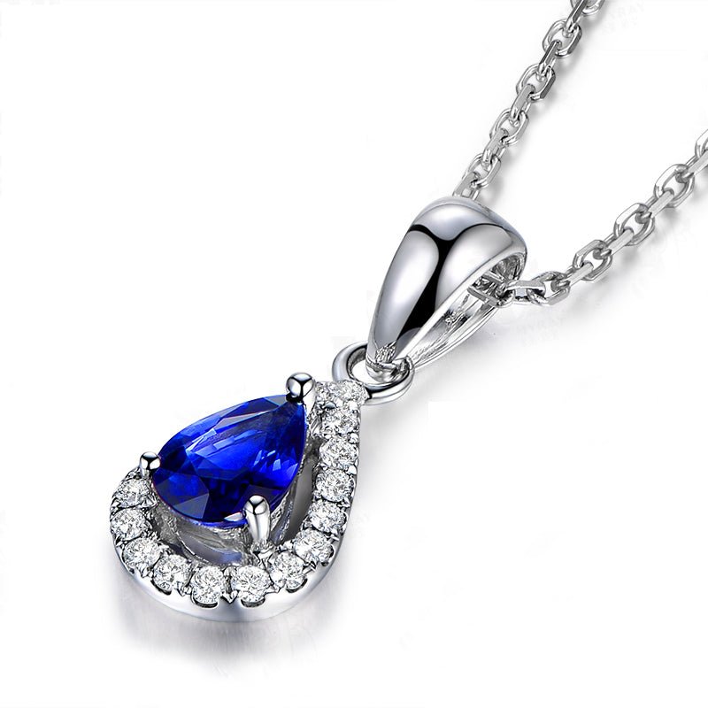 Pear Sapphire Diamond Pendant 14K White Gold - Lord of Gem Rings