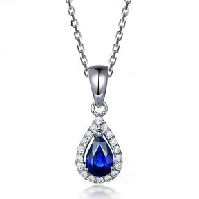 Pear Sapphire Diamond Pendant 14K White Gold - Lord of Gem Rings