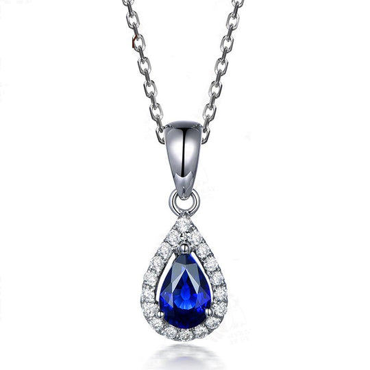 Pear Sapphire Diamond Pendant 14K White Gold