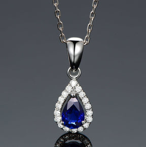 Pear Sapphire Diamond Pendant 14K White Gold - Lord of Gem Rings