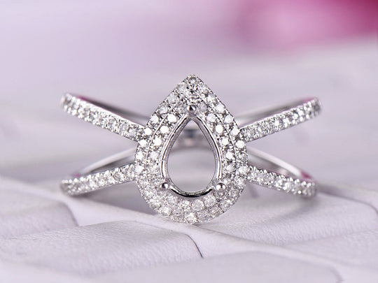 Pear Semi Mout Ring Diamond Double Halo X Band