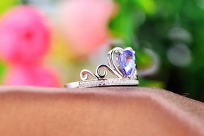 Pear Tanzanite Diamond Accents Heart Ring 14K White Gold - Lord of Gem Rings