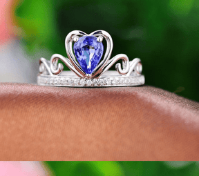 Pear Tanzanite Diamond Accents Heart Ring 14K White Gold - Lord of Gem Rings