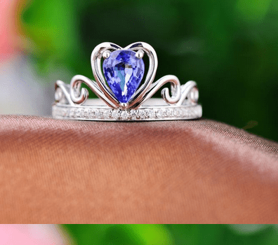 Pear Tanzanite Diamond Accents Heart Ring 14K White Gold