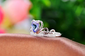 Pear Tanzanite Diamond Accents Heart Ring 14K White Gold - Lord of Gem Rings