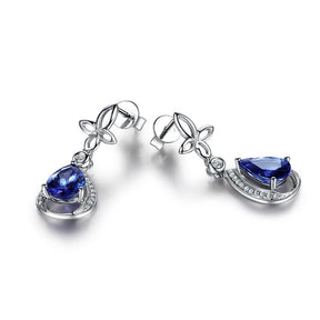 Pear Tanzanite Diamond Flower Stud Earrings 18K White Gold - Lord of Gem Rings