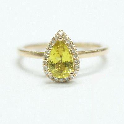 Pear Yellow Tourmaline Diamond Halo Engagement Ring - Lord of Gem Rings