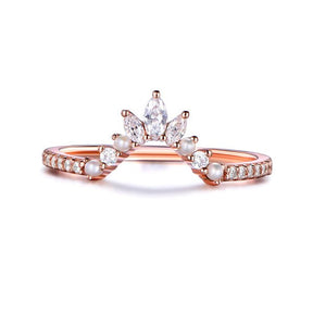 Pearl and Marquise Diamond or Moissanite Tiara Curved June Birthstone Band - Lord of Gem Rings