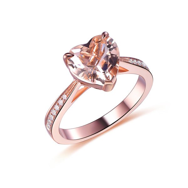 Personalized Gift Heart Morganite Diamond Engagement Ring - Lord of Gem Rings