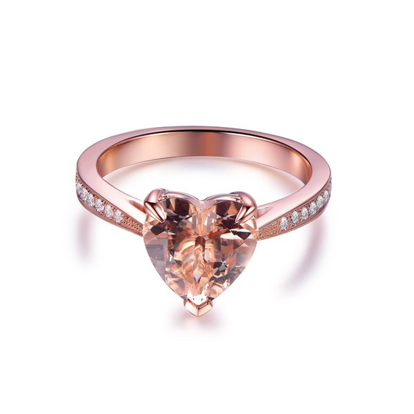 Personalized Gift Heart Morganite Diamond Engagement Ring - Lord of Gem Rings