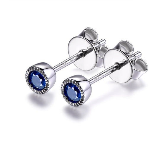 Petite Blue Sapphire Milgrain Stud Earrings 18K Gold, 1 Pair