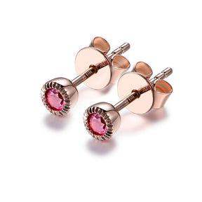 Petite Pink Sapphire Milgrain Stud Earrings 18K Gold, 1 Pair - Lord of Gem Rings