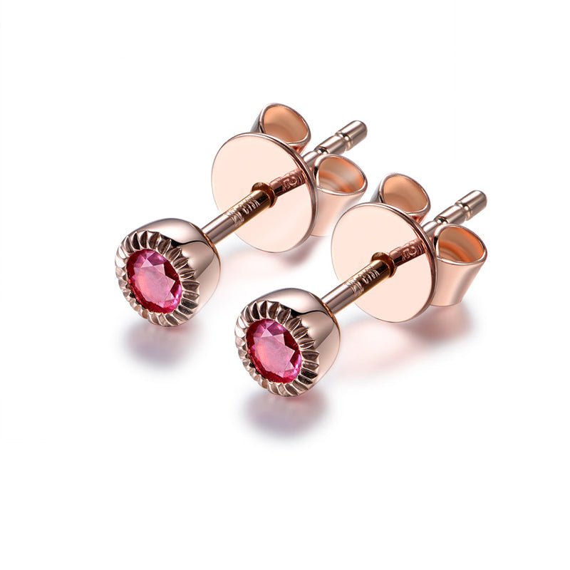 Petite Pink Sapphire Milgrain Stud Earrings 18K Gold, 1 Pair - Lord of Gem Rings