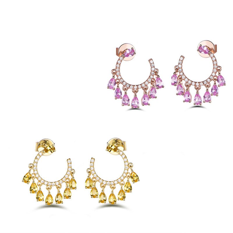 Pink Sapphire Diamond Dangle Earrings 18K Gold - Lord of Gem Rings