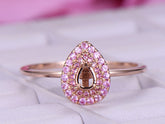 Pink Sapphire Double Halo Pear Semi Mount Ring - Lord of Gem Rings