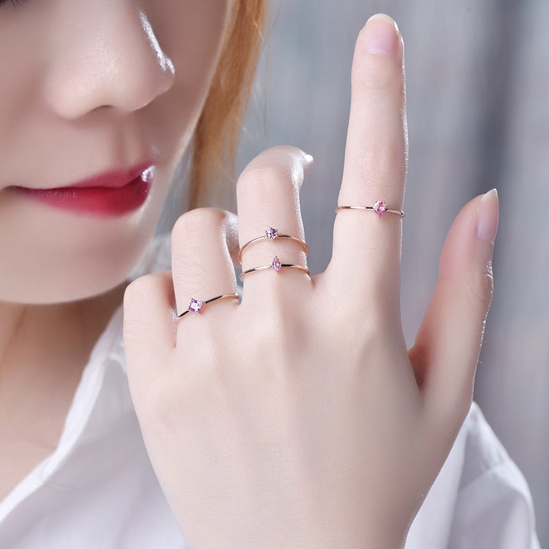 Pink Sapphire Pinky Rings, Stackable Rings 18k Rose Gold - Lord of Gem Rings