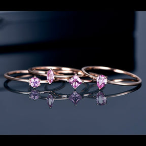 Pink Sapphire Pinky Rings, Stackable Rings 18k Rose Gold - Lord of Gem Rings