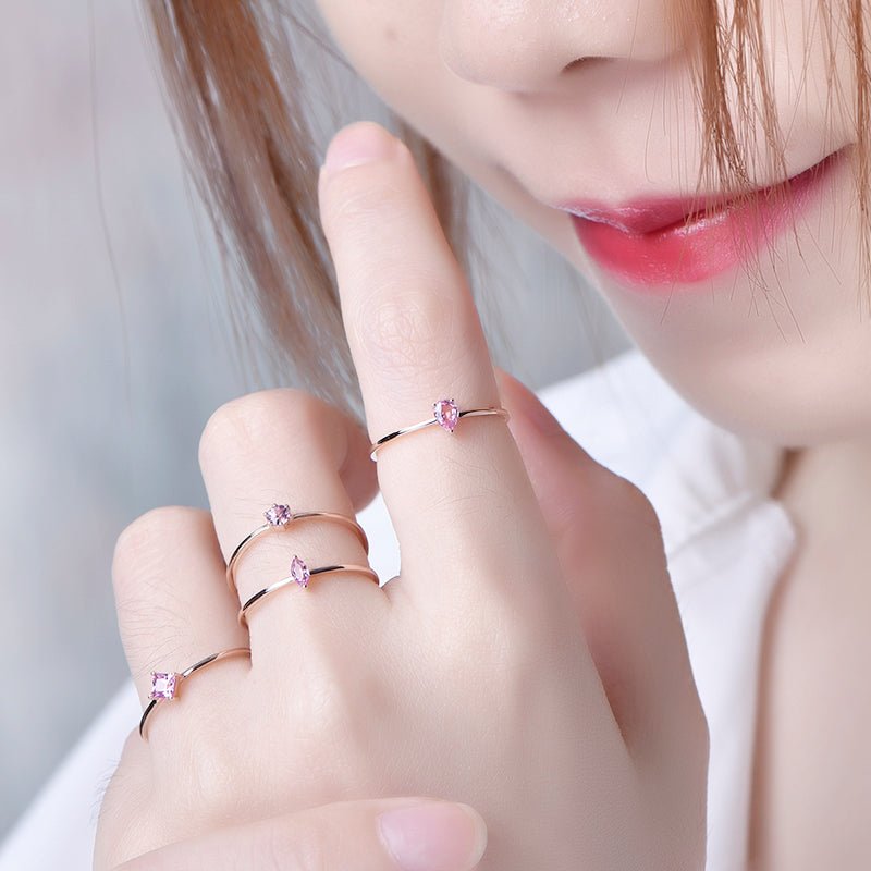 Pink Sapphire Pinky Rings, Stackable Rings 18k Rose Gold - Lord of Gem Rings