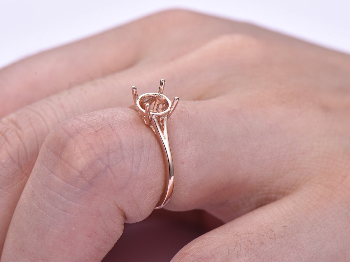 Plain Gold Engagement Semi Mount Ring 14K Rose Gold Round 6.5mm - Lord of Gem Rings