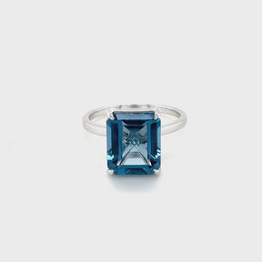 Custom Ring for SZ: 10x8mm Emerald Cut London Blue Topaz Engagement Ring 14k White Gold