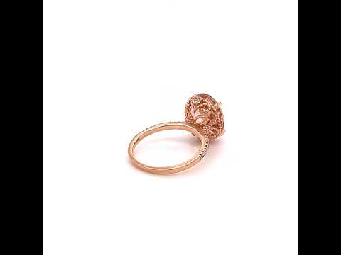 Oval Morganite Diamond Ring Milgrain Under Gallery 14K Rose Gold
