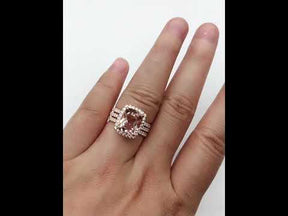 Cushion Morganite Forever-Together Bridal Set Moissanite Enhancer Ring 14K Gold