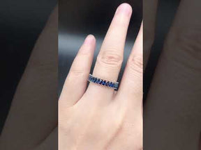 Marquise Natural Blue Sapphire Slanted September Birthstone Band