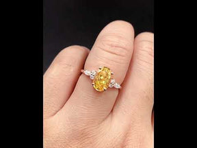 Oval Yellow Moissanite Engagement Ring with Marquise Moissanite accent