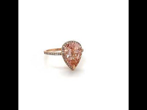 3ct Elongated Pear Morganite Ring Diamond Halo 14K Rose Gold