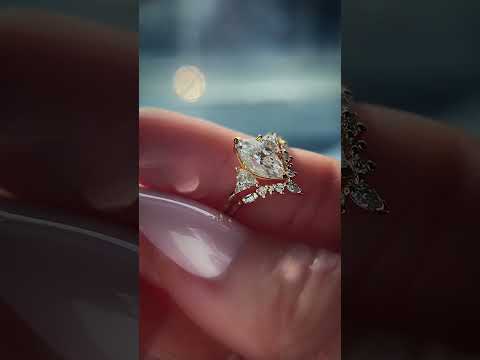 1.1ct Marquise Moissanite with Triangle Accent Engagement Ring 14K Gold - Trilliant Deco