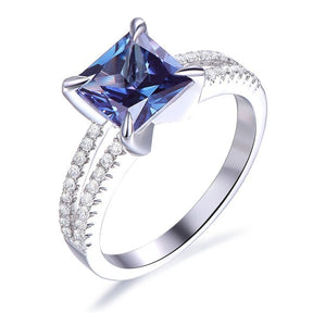 Princess Alexandrite Diamond Split Shank Ring 14K White Gold - Lord of Gem Rings