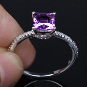 Princess Amethyst Diamond Hidden Accents Engagement Ring - Lord of Gem Rings