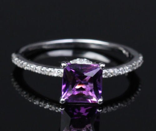Princess Amethyst Diamond Hidden Accents Engagement Ring