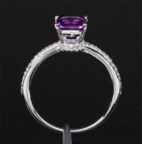 Princess Amethyst Diamond Hidden Accents Engagement Ring - Lord of Gem Rings