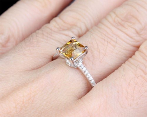 Princess Citrine Diamond Accents Engagement Ring - Lord of Gem Rings