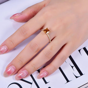 Princess Citrine Diamond Engagement Ring 14k Gold - Lord of Gem Rings