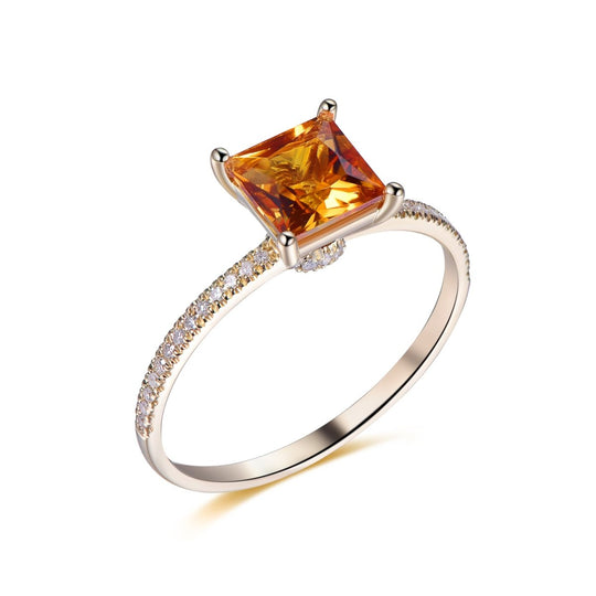Princess Citrine Diamond Engagement Ring 14k Gold