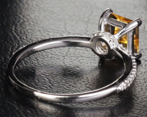 Princess Citrine Diamond Engagement Ring 14k White Gold - Lord of Gem Rings