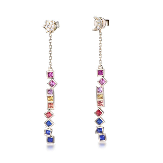 Princess Colorful Gemstone Earrings Stud Drop in 14K Gold