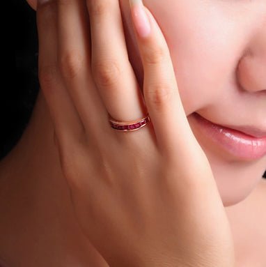 Princess Cut Genuine Ruby July Birthstone Band 18K Gold - Lord of Gem Rings