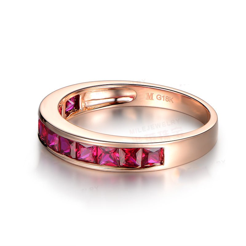 Princess Cut Genuine Ruby July Birthstone Band 18K Gold - Lord of Gem Rings